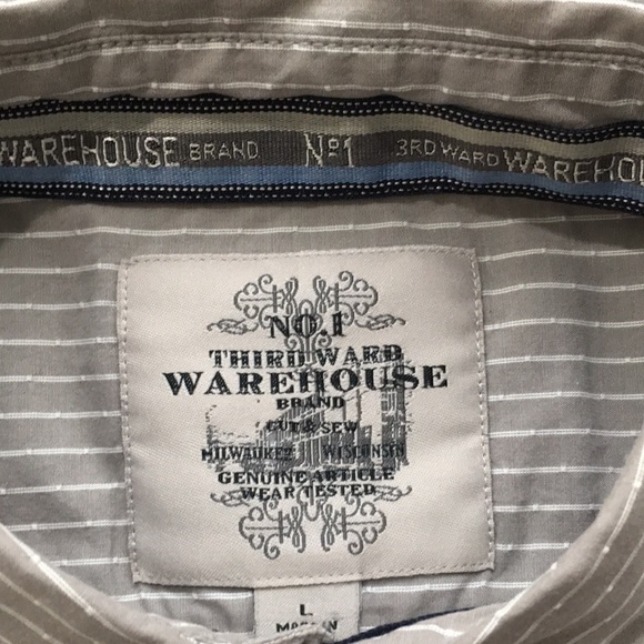 Rare Button Down Third Ward Warehouse Milwaukee No. 1  Mens Casual Tan Striped - Picture 2 of 7